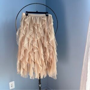 WD.NY Cream Ruffled A-Line Skirt